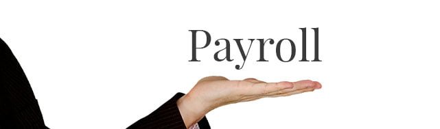 hand facing up, with the word "payroll" hovering above
